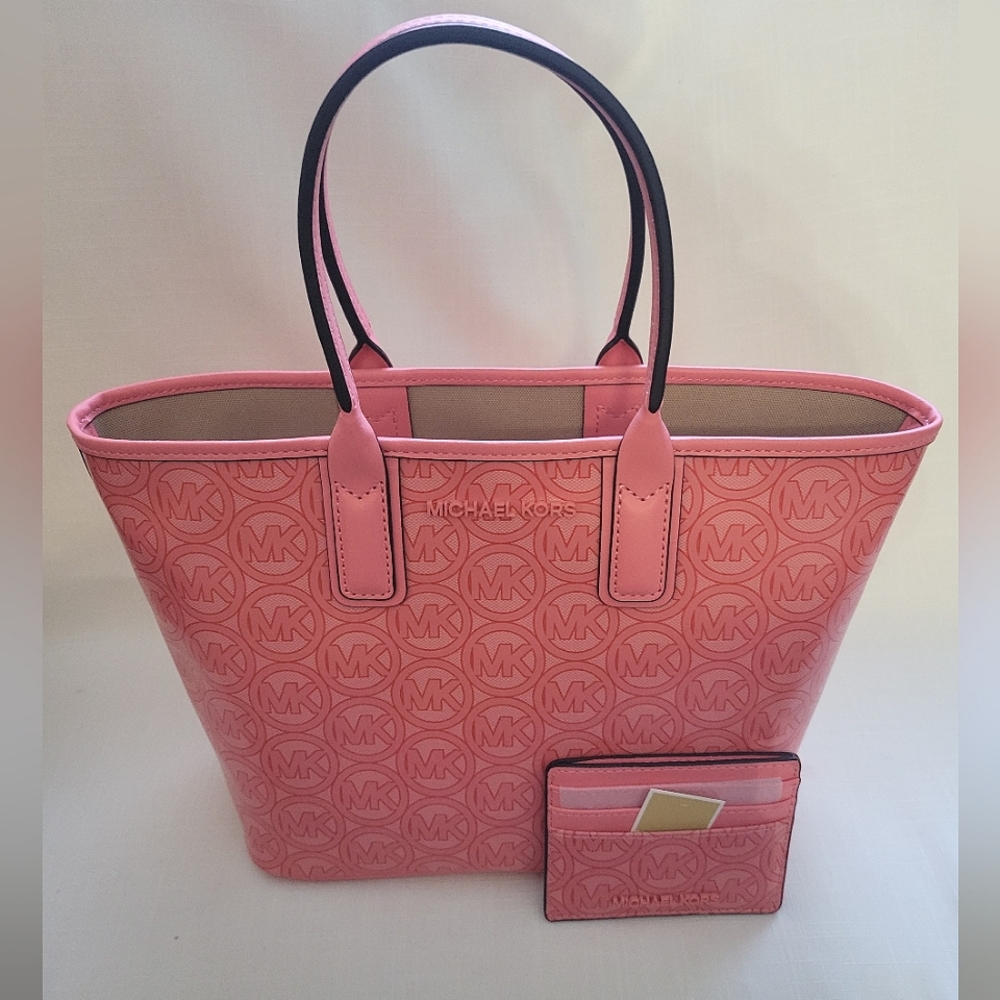 NEW Michael Kors Jodie Small Tote with Card Case Grapefruit Color